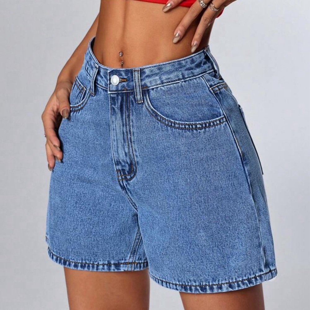 SHEIN Blue Cargo Shorts High-Waisted Relaxed Fit